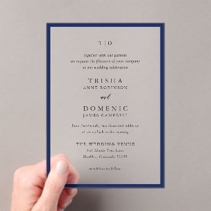 Elegant Navy Blue Monogram Modern Wedding Acryleinladungen