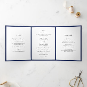Elegant Navy Blue Monogram Modern Wedding Dreifach Gefaltete Einladung