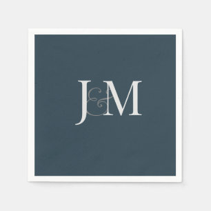 Elegant Navy Blue   Monogram Paper Napkin Serviette