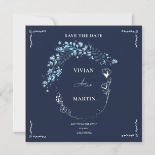 Elegant Navy BLue Monogram Save the Date Einladung
