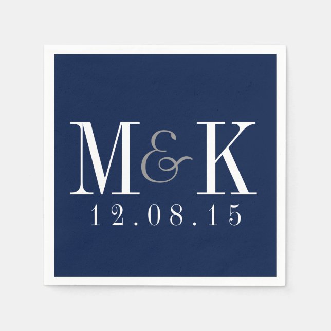 Elegant Navy Blue Monogram Wedding Napkins Serviette (Vorderseite)
