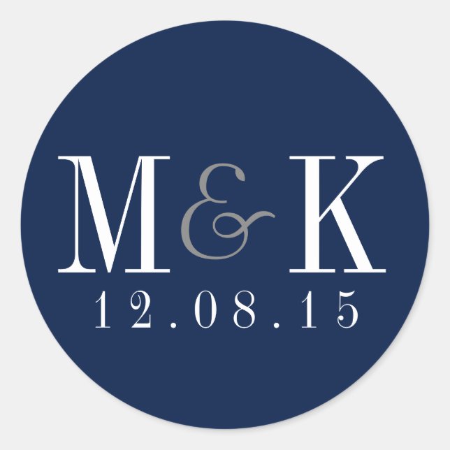 Elegant Navy Blue Monogram Wedding Sticker (Vorderseite)