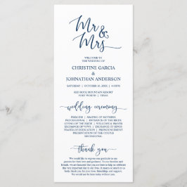 Elegant Navy Blue, Mr. and Mrs., Wedding Zeremony Programm