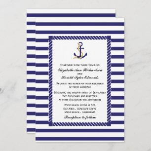Elegant Navy Blue Nautical Wedding Einladung