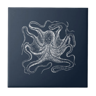 Elegant Navy Blue Octopus Illustration Fliese