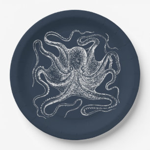 Elegant Navy Blue Octopus Illustration Pappteller