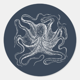 Elegant Navy Blue Octopus Illustration Runder Aufkleber