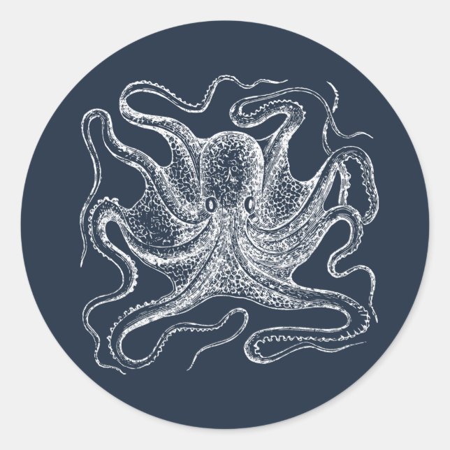Elegant Navy Blue Octopus Illustration Runder Aufkleber (Vorderseite)