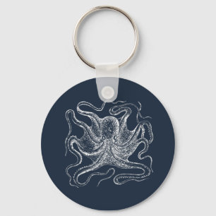 Elegant Navy Blue Octopus Illustration Schlüsselanhänger