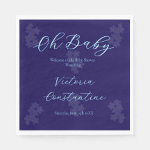 Elegant Navy Blue Oh Baby Script Floral Napkin