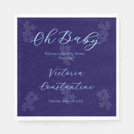 Elegant Navy Blue Oh Baby Script Floral Napkin Serviette