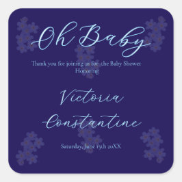 Elegant Navy Blue Oh Baby Script Floral Quadratischer Aufkleber