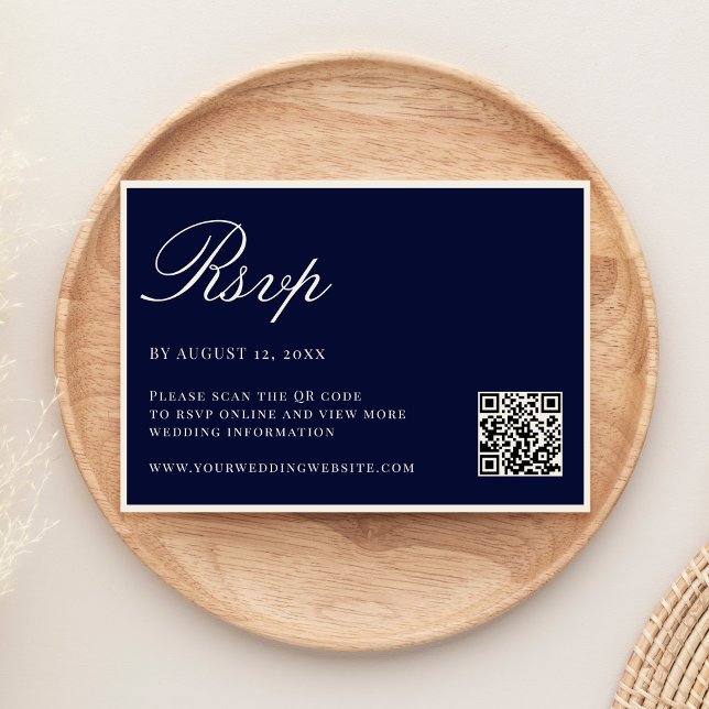 Elegant Navy Blue Old Money QR Code Wedding RSVP Karte (Von Creator hochgeladen)