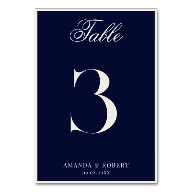Elegant Navy Blue Old Money Wedding Tischnummer (Vorderseite)