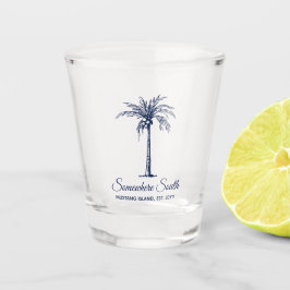 Elegant Navy Blue Palm Tree Personalisiert Schnapsglas