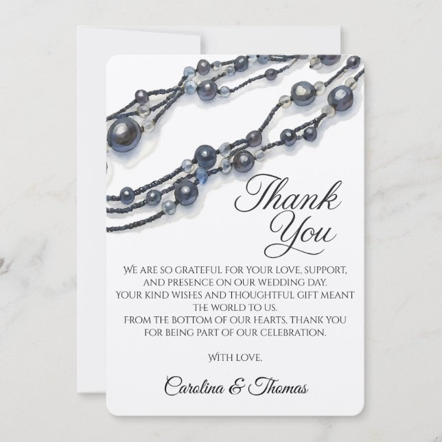Elegant Navy Blue Pearl Watercolor Modern Wedding  Dankeskarte (Vorderseite)