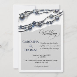 Elegant Navy Blue Pearl Watercolor Modern Wedding  Einladung