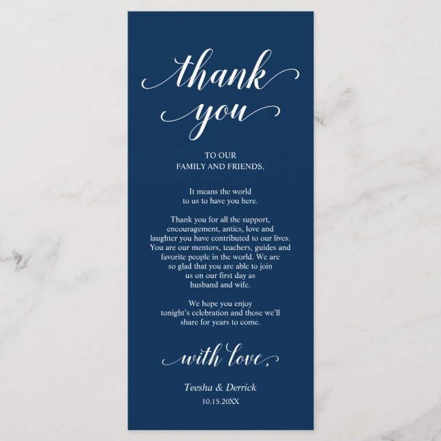Elegant Navy Blue, Place Einstellung Dankeschön Ka Programm (Vorderseite)