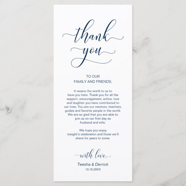 Elegant Navy Blue, Place Einstellung Dankeschön Ka Programm (Vorderseite)