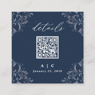 Elegant Navy Blue QR Code Hochzeitsdetails Enclosu Begleitkarte