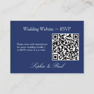Elegant Navy Blue QR Code Website RSVP Card Begleitkarte