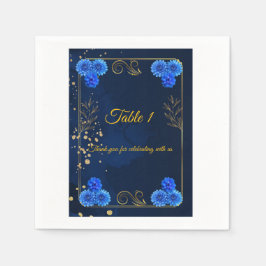Elegant Navy Blue Reception Table Number Card Serviette