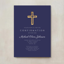 Elegant Navy Blue Religious Cross Boy Bestätigung