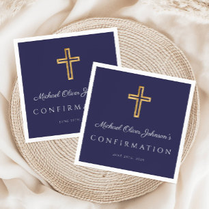 Elegant Navy Blue Religious Cross Boy Bestätigung Serviette