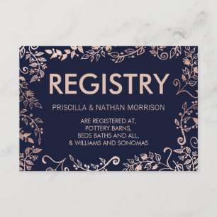 Elegant Navy Blue Rose Gold Floral Geschenkkartei Begleitkarte