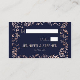Elegant Navy Blue Rose Gold Floral Platzkarte