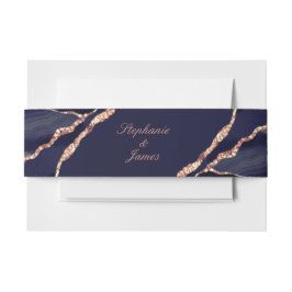 Elegant Navy Blue Rose Gold Foil Agate Wedding Einladungsbanderole