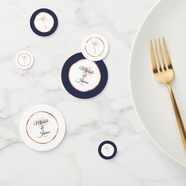Elegant Navy Blue Rose Gold Palm Tree Hochzeit Konfetti (Gruppe)