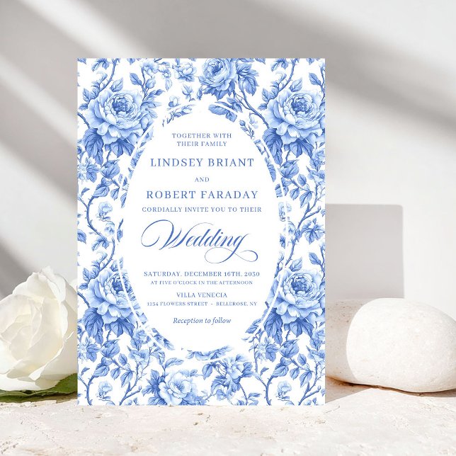 Elegant Navy Blue Roses Floral Wedding Invite Einladung (Elegant Navy Blue Roses Floral Wedding Invite)