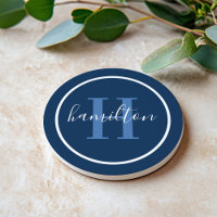 Elegant Navy Blue Round Custom Monogram Initial