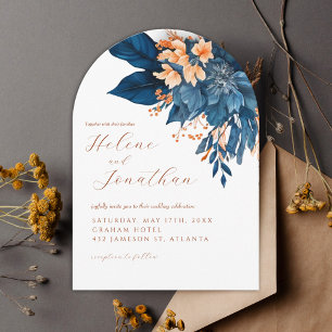 Elegant Navy Blue Rust Orange Garden Wedding Einladung