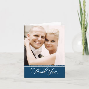 Elegant Navy Blue Scalloped Wedding Foto Dankeskarte