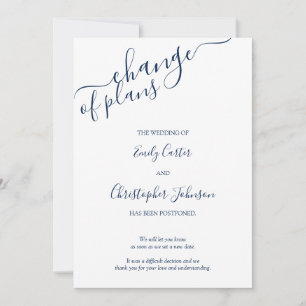 Elegant Navy Blue Script Änderung der Pläne Card Save The Date