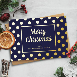Elegant Navy Blue Script Frohe Weihnachten Gold Folien Feiertagskarte