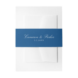 Elegant Navy Blue Script Names Wedding Einladungsbanderole