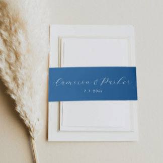 Elegant Navy Blue Script Names Wedding Einladungsbanderole