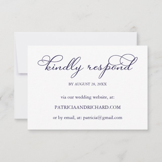 Elegant Navy Blue Script Online Wedding RSVP Card (Vorderseite)