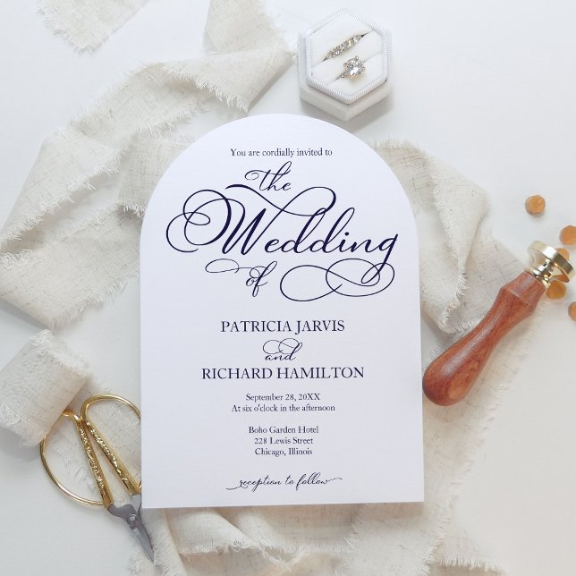 Elegant Navy Blue Script Wedding Einladung (Von Creator hochgeladen)