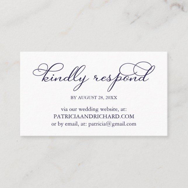 Elegant Navy Blue Script Wedding Online UAWG Visitenkarte (Vorderseite)