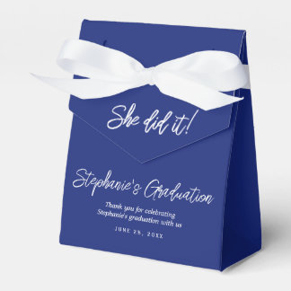 Elegant Navy Blue She Did It Graduation Party Geschenkschachtel