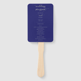 Elegant Navy Blue Silver Calligraphy Wedding Fächer