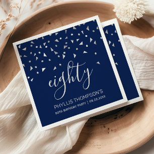 Elegant Navy Blue Silver Confetti 80. Geburtstag Serviette