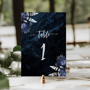 Elegant Navy Blue Silver Floral Wedding Tischnummer