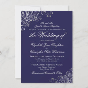 Elegant Navy Blue & Silver Formal Wedding Einladung