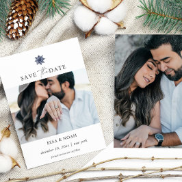 Elegant Navy Blue Snowflake zwei Fotos Hochzeit Save The Date