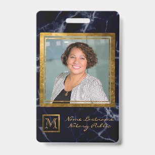 Elegant Navy Blue Square Gold Monogram Notary Ausweis